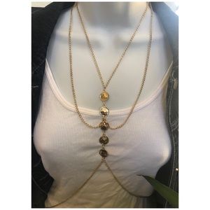 Gold Long Length Body Chain w/Coin Like Detail